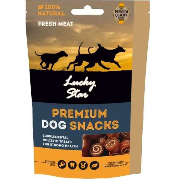 Лакомство для собак Мини-роллы с мягким мясом курицы и трески 1-2 см Premium Dog Snacks ТМ "Lucky Star", 85 г 2304547475 фото