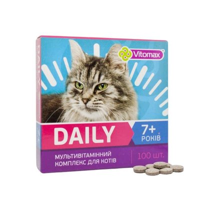 Мультивітамінний комплекс Vitomax Daily для котів 7+ років, вітаміни 100 таблеток, 50 гр, 201654 2079832385 фото
