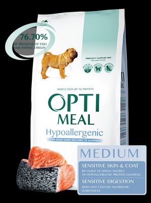 Сухий гіпоалергенний корм для дорослих собак середніх та великих порід Лосось 12 кг OPTIMEAL ОПТИМИЛ 1155980688 фото