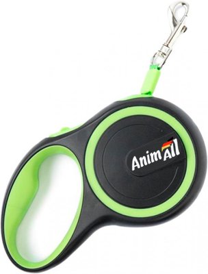 Поводок-рулетка AnimAll для собак вагою до 25 кг, 5 м, M салатово-чорний, Енімал 1371775636 фото
