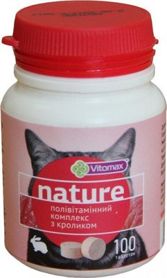 Полівітамінний комплекс для котів Vitomax Nature з КРОЛИКОМ 100 таблеток, 50 г, 201487 2079847293 фото