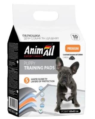Пелюшки AnimAll Puppy Training Pads для собак і цуценят з активованим вугіллям, 60 х 60 см, 10 штук 1407383735 фото