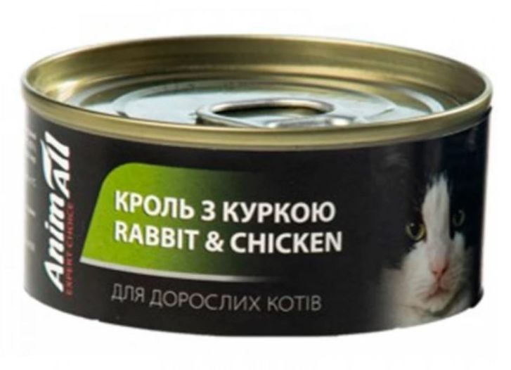 AnimAll Влажный консервированный корм для взрослых котов кролик с курицей ЭнимАлл, банка 80 г 2225675617 фото