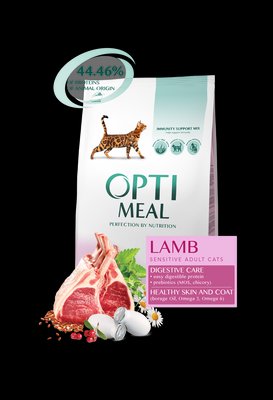 Сухой корм для взрослых кошек с чувствительным пищеварением Ягнёнок 4 кг OPTIMEAL ОПТИМИЛ 1156581516 фото