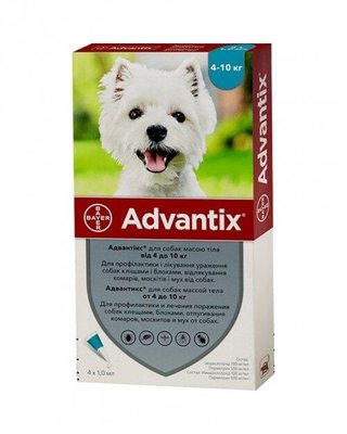 Краплі від бліх, кліщів Advantix АДВАНТИКС для собак 4-10 кг, 4 піпетки*1 мл (47230) 2028781089 фото