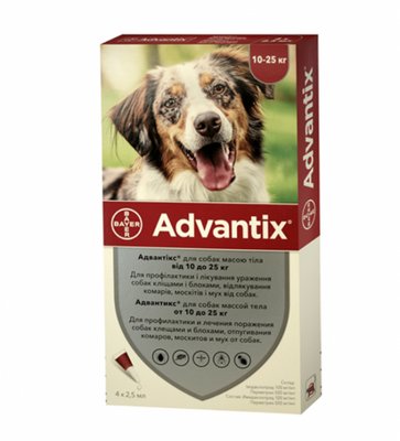 Краплі від бліх, кліщів Advantix АДВАНТИКС для собак 10-25 кг, 4 піпетки*2.5 мл (47247) 2028783657 фото