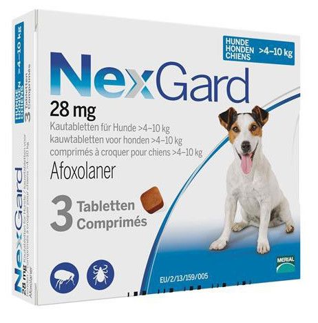 Жувальні таблетки від бліх та кліщів для собак вагою 4-10 кг (M) NexGard Merial (Нексгард) 3 таблетки 159900 2035422912 фото