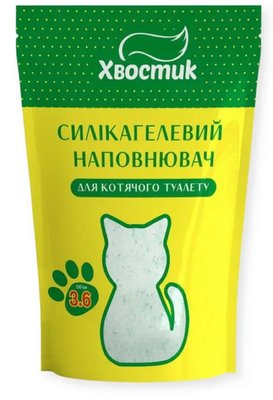 Силікагелевий наповнювач для котів 3.6 л / 1.35 кг Хвостик дрібний 0,5-2 мм із зеленими гранулами 1665547862 фото