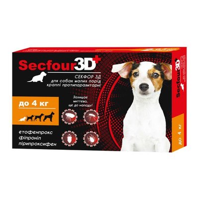 Краплі протипаразитарні Secfour 3D (Секфор 3Д) для собак малих порід до 4 кг, 2 піпетки*0.5 мл, 207465 1959007025 фото