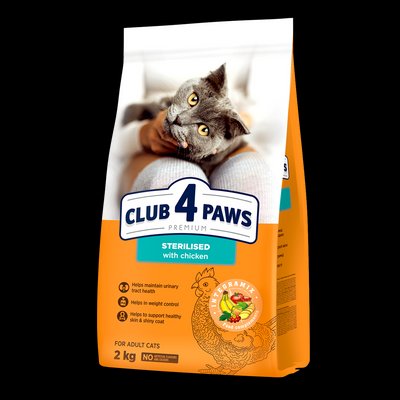 Сухой корм для стерилизованных кошек и кастрированных котов 2 кг CLUB 4 PAWS Клуб 4 Лапы 1155239348 фото
