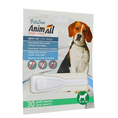 Капли для собак 10-20 кг (от блох, вшей, власоедов) AnimAll VetLine spot-on спот-он, 1 пипетка 4 мл 1543357367 фото