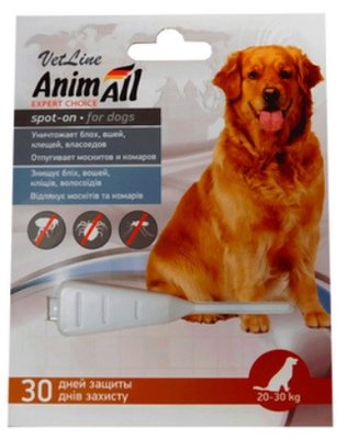Краплі для собак 20-30 кг (від бліх, вошей, волосоїдів) AnimAll VetLine spot-on спот-он, 1 піпетка 6 мл 1543358086 фото