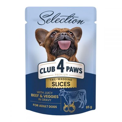 Вологий пауч для собак малих порід PREMIUM шматочки з яловичиною та овочами в соусі 85 гр CLUB 4 PAWS Selection 1735133323 фото