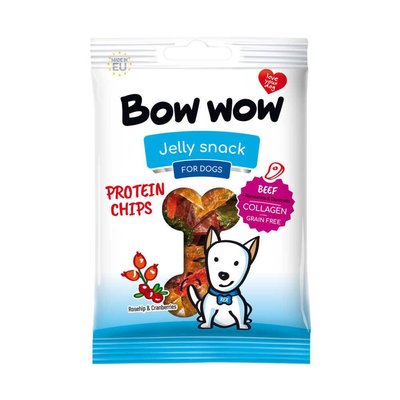 Лакомство для собак BowWow Jelly snack протеиновые чипсы с говядиной, шиповником, клюквой и коллагеном, 60 гр 2136805285 фото