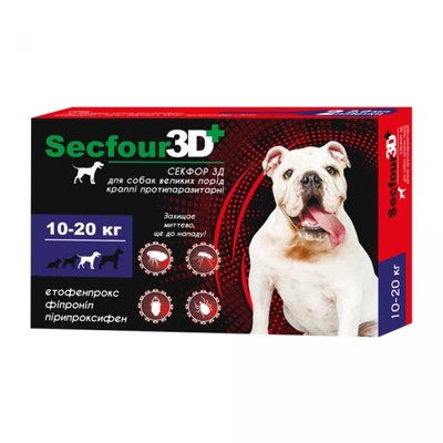 Краплі протипаразитарні Secfour 3D (Секфор 3Д) для собак великих порід 10-20 кг, 2 піпетки*2 мл 207496 1959012921 фото