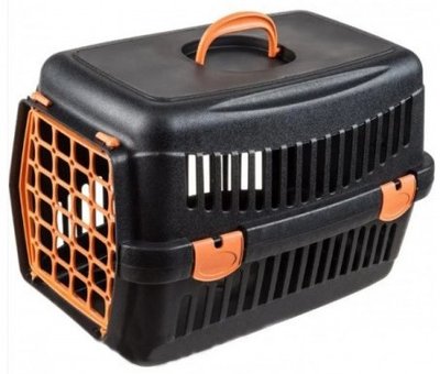 Переноска для котів та собак до 12 кг Animall CNR-102B (48.5х32.5х32.5 см) чорна з поморанчовими пластиковими дверима 1645390393 фото