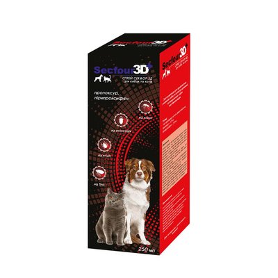 Спрей Secfour 3D (этофенпрокс/фіпроніл/пірипроксифен) від бліх, сліпнів, вошей, кліщів для котів та собак 250 мл 2040421253 фото