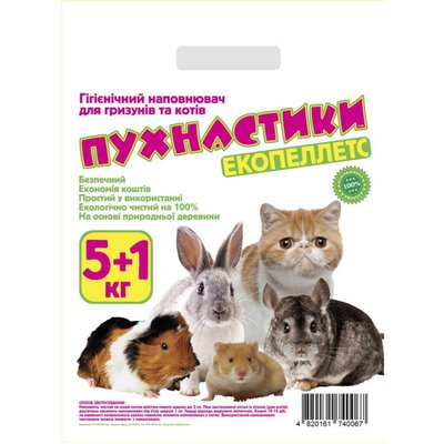 Древесный наполнитель "Пухнастики" для котов 5+1 кг / 24 л 1638655832 фото