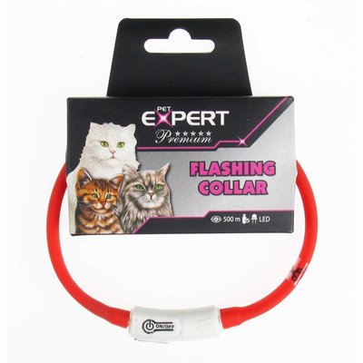 LED-ошейник Expert для котов (с подзарядкой USB), светится, силикон, красный 1*35 см 2022711226 фото