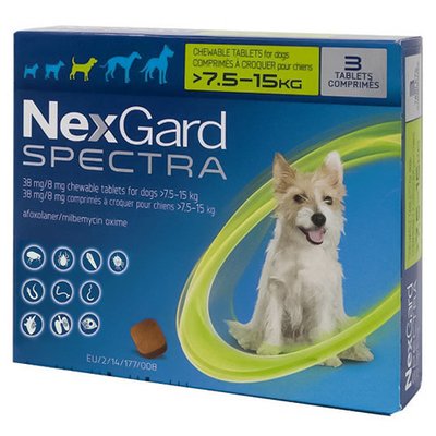 Таблетки від бліх, кліщів та гельмінтів для собак 7,5-15 кг NexGard Spectra (Нексгард Спектру) 3 таблетки 1437314441 фото