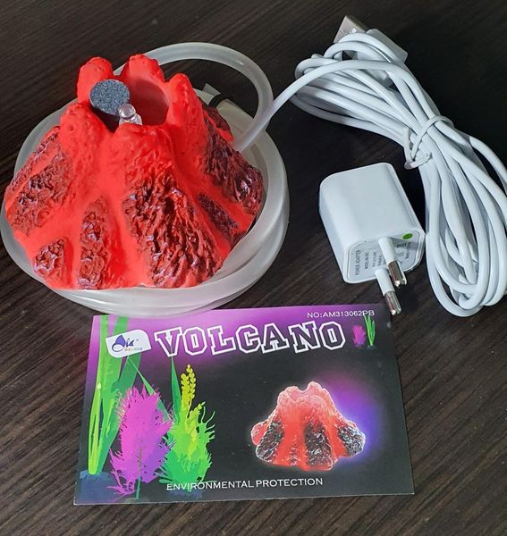 Декор Вулкан з розпилювачем та LED підсвічуванням для акваріума середній, АМ313054РВ, 13х11.5х9 см 1862913460 фото
