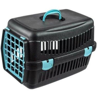 Переноска для котів та собак до 12 кг Animall CNR-102B (48.5х32.5х32.5 см) чорна з синіми пластиковими дверима 1677940343 фото