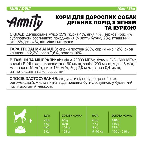 Сухий корм для собак дрібних порід Amity PREMIUM MINI ADULT з ягням та куркою, 3 кг (*) 2353507867 фото