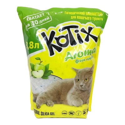 Силикагелевый наполнитель KOTIX Green Apple для котов с ароматом яблока 3.8 л/1.62 кг 1630634324 фото
