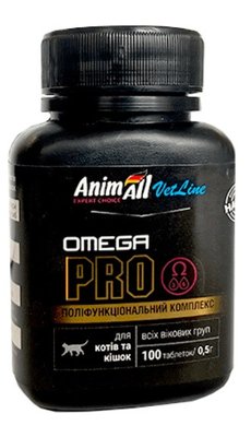 AnimAll VetLine Omega PRО Вітамінний комплекс з Омега для котів та кішок, 100 таб х 0,5 г 1609429493 фото