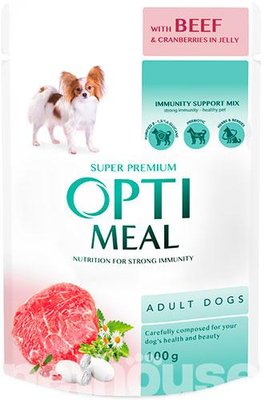 Вологий корм павуч Optimeal (Оптиміл) для дорослих собак з яловичиною та журавлиною, 100 г 1925432009 фото