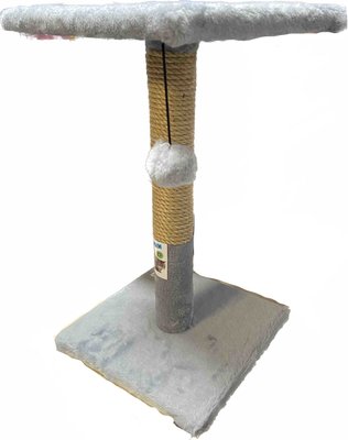Когтеточка драпак столбик на подставке с полкой 30*30*50 см Пухнастики серый (джут) П-3 1754415766 фото
