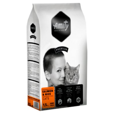 Сухий корм для дорослих котів Amity PREMIUM CATS SALMON & RICE з лососем та рисом, 1.5 кг (*) 2355735192 фото