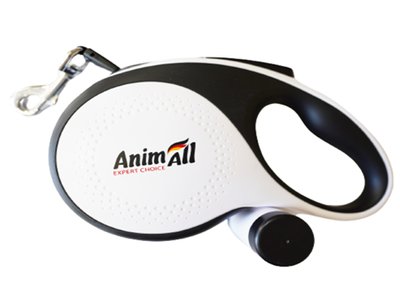 Поводок-рулетка с диспенсером S для собак весом до 15 кг, 3м, бело-черная, AnimAll RETRACTABLE MS7016-B Энимал 1987821913 фото