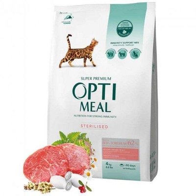 Сухой корм для стерилизованных кошек и кастрированных котов Говядина и Сорго 4 кг OPTIMEAL ОПТИМИЛ 1696024514 фото