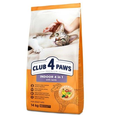Сухий корм ПРЕМІУМ CLUB 4 PAWS Indoor 4 в 1 для котів, що живуть у приміщенні Ягня Клуб 4 Лапи 14 кг 1897155579 фото