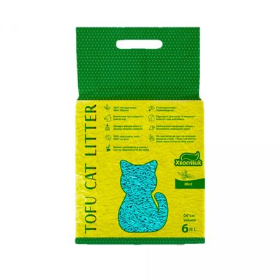 Соєвий наповнювач Тофу М'ята Хвостик Tofu Cat Litter для котячого туалету, 2.6 кг/6 л (167649) 1795122349 фото