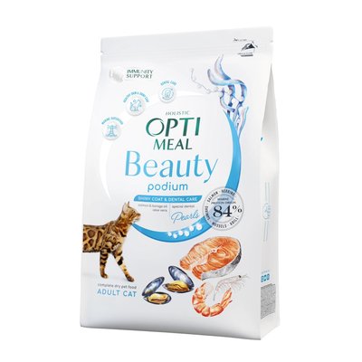 Optimeal Beauty Podium Shiny Coat & Dental Care Сухой корм с морепродуктами для котов, шерсть и зубы, 1.5 кг 1801294758 фото