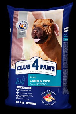 Сухой гипоаллергенный корм Ягнёнок и рис для собак всех пород 14 кг CLUB 4 PAWS Клуб 4 Лапы 1155110127 фото